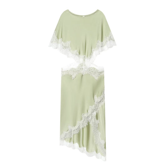 Women's opening design lace patchwork MIDI dress