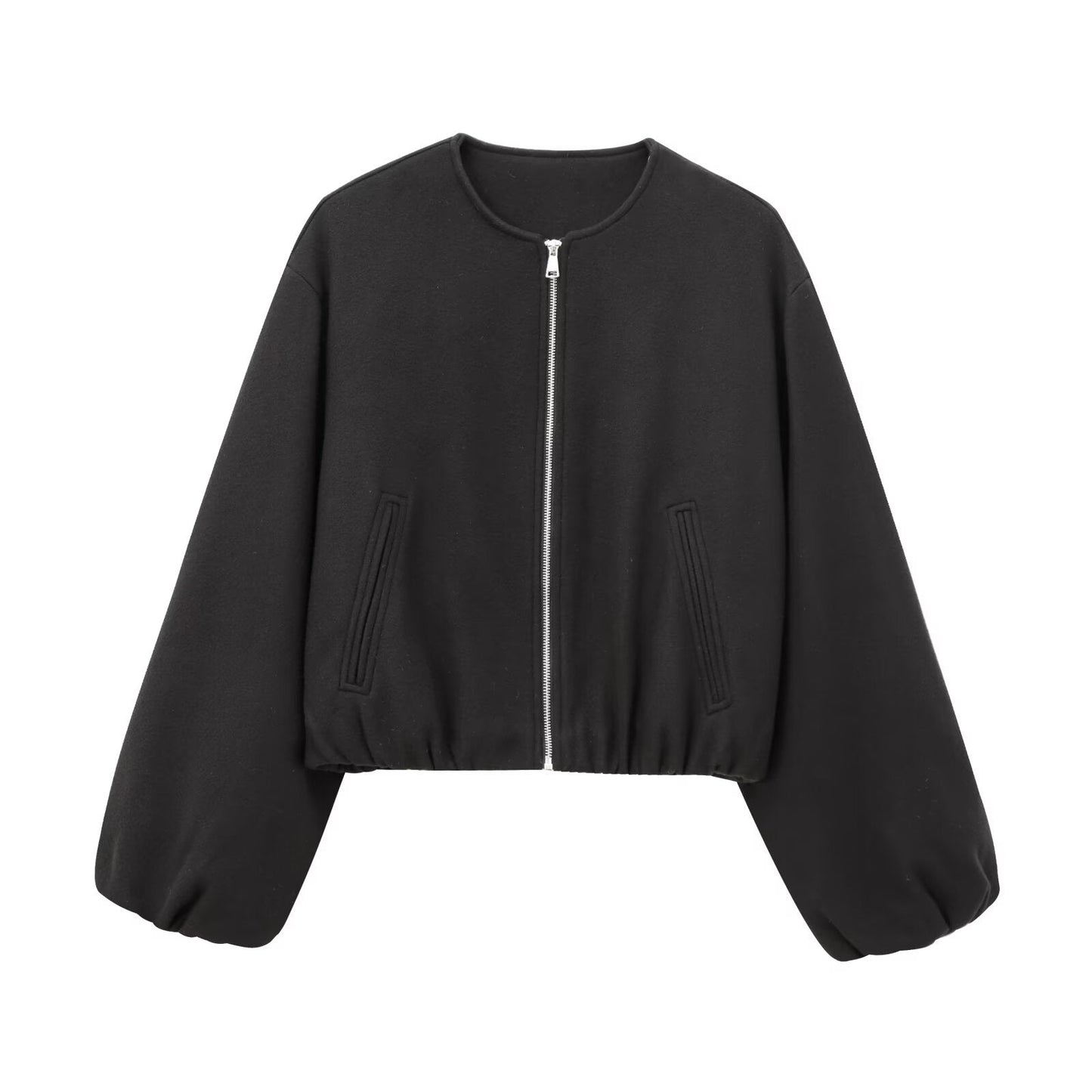 Women's soft textured O Neck zipper pilot jacket Coat