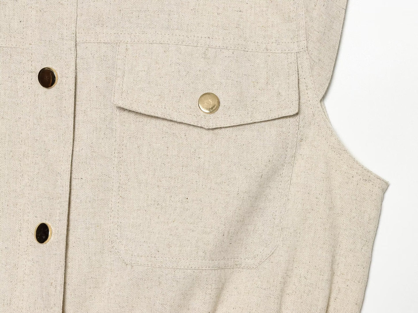 Women's pocket decoration linen blend vest