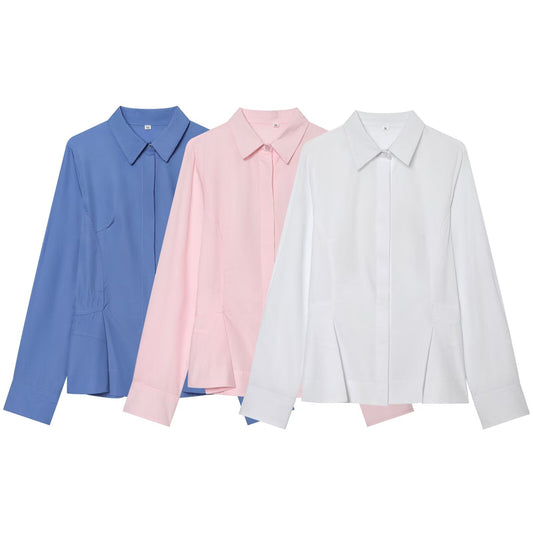 Women's short skirt style hemline poplin shirt