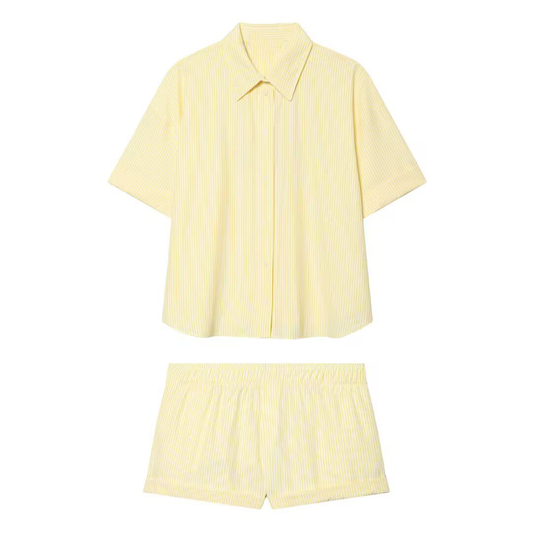 suit Women's 2 pieces loose striped poplin loose shirt+Shorts