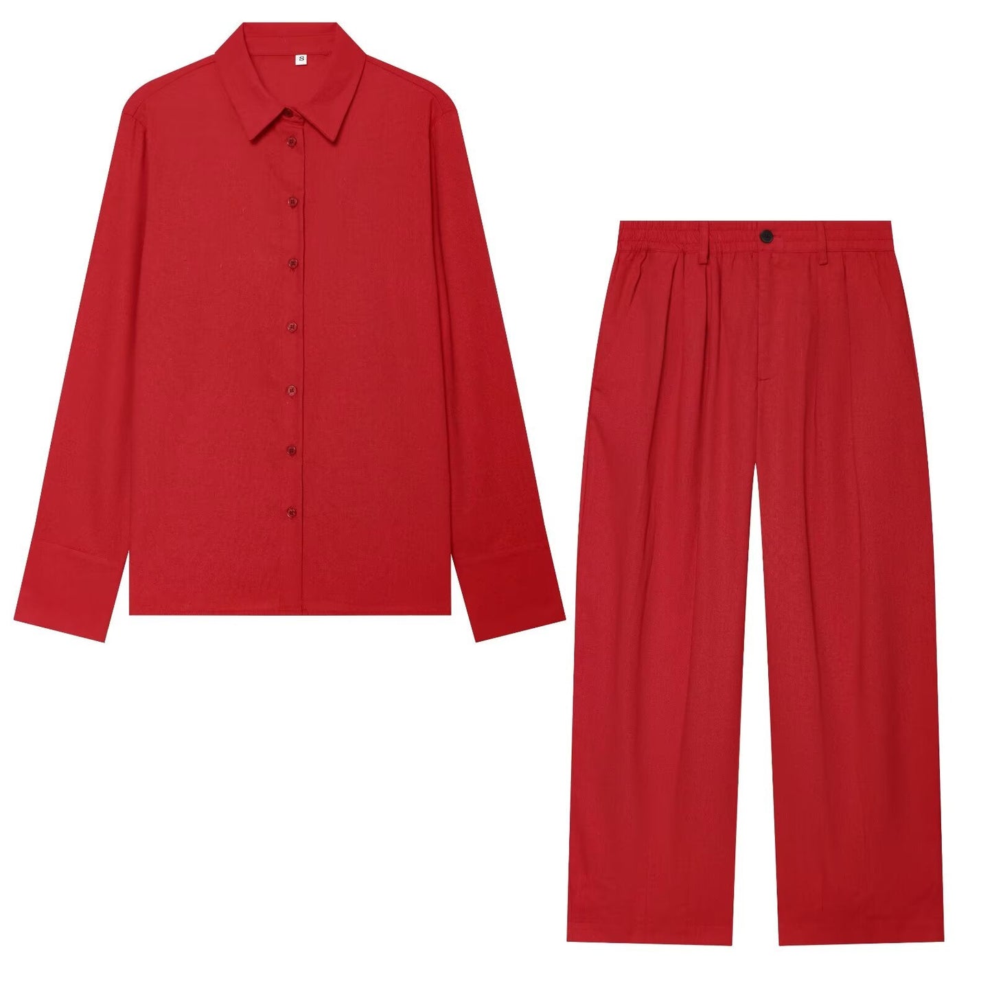suit Women's 2 pieces casual linen blend shirt+Pants