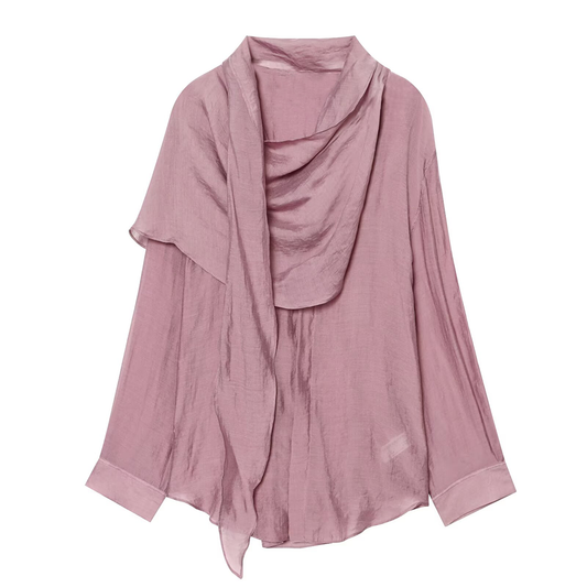 Women's scarf collar design asymmetrical shirt