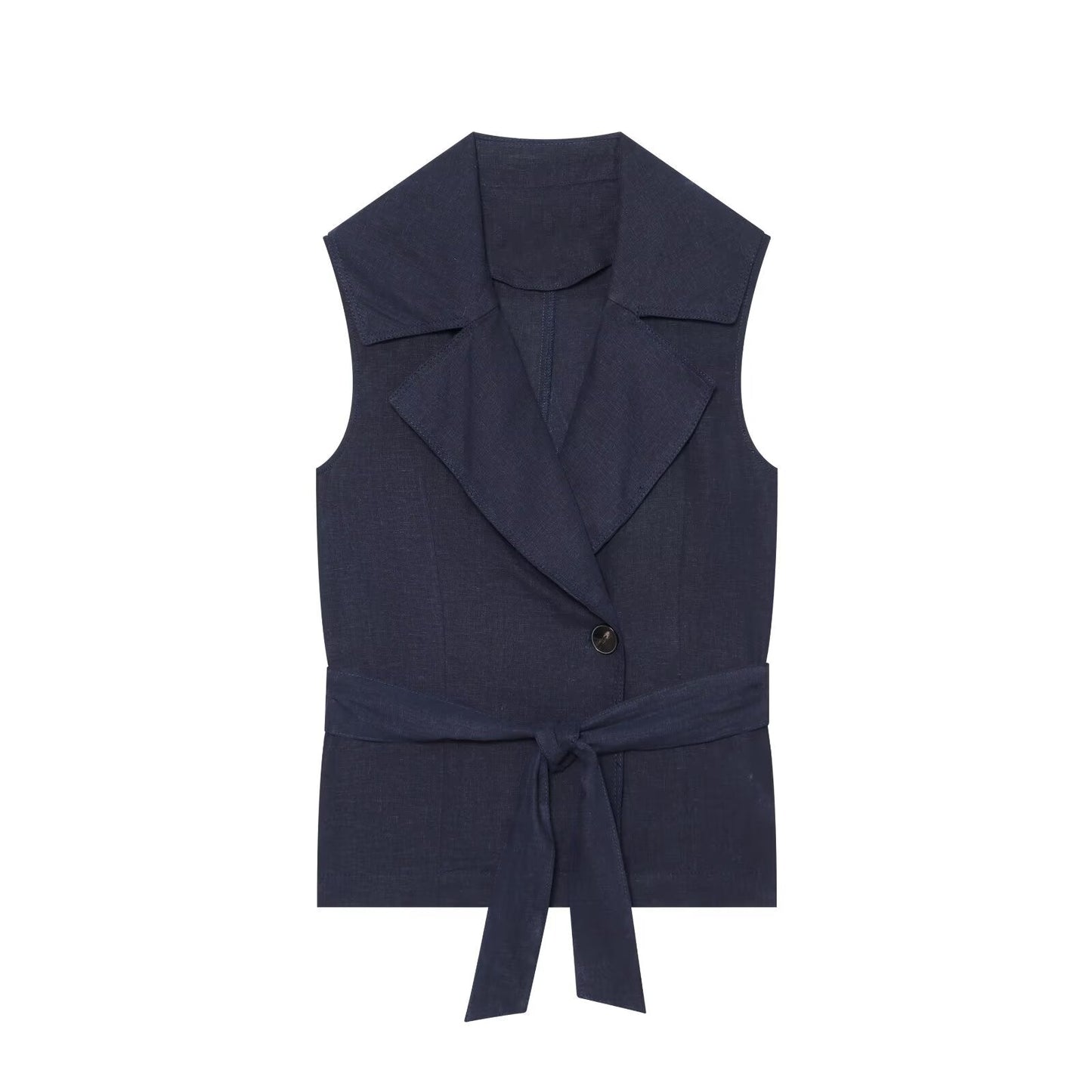 suit Women's 2 pieces with Belt linen blend vest+Long style casual shorts
