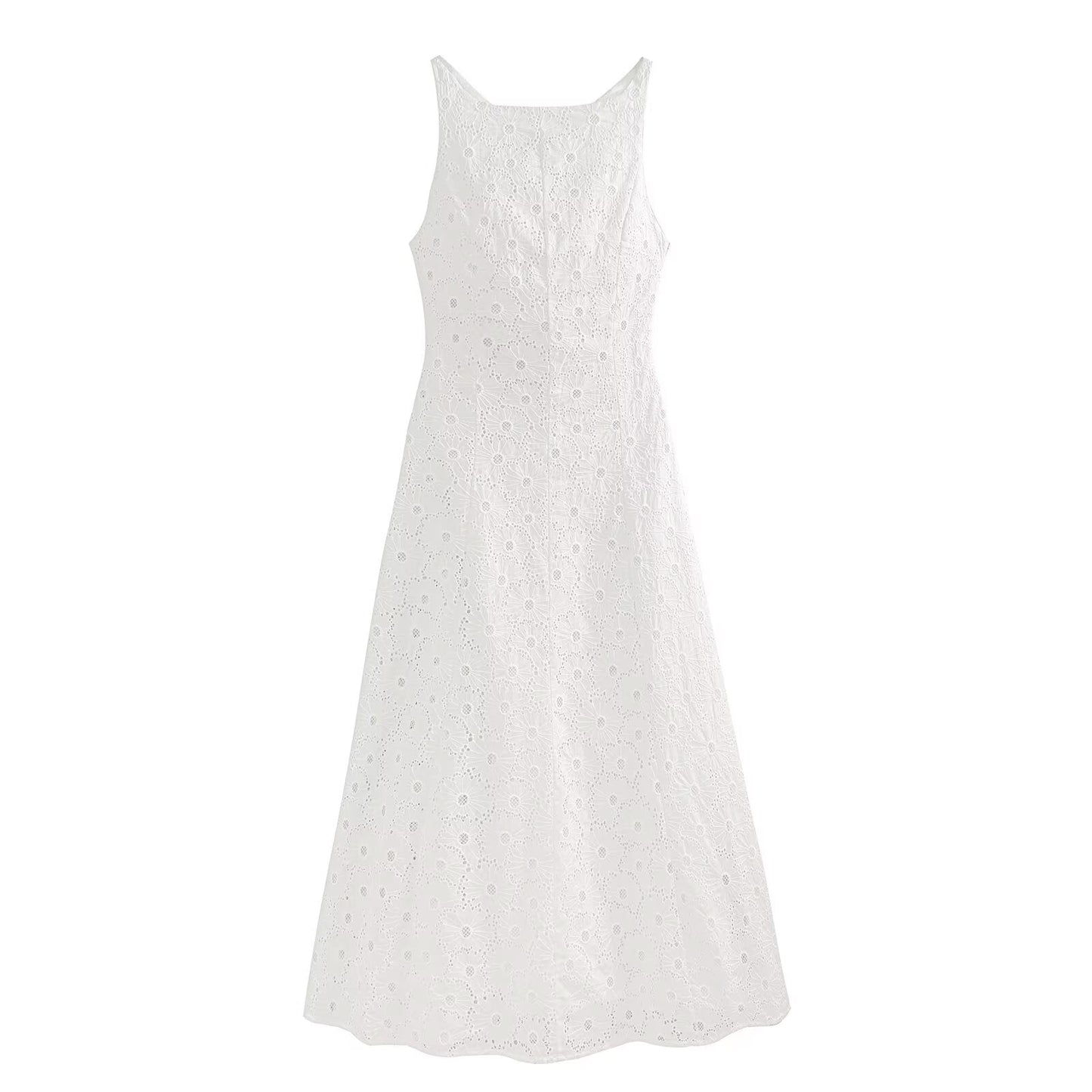 Women's hollow embroidery sleeveless MIDI dress