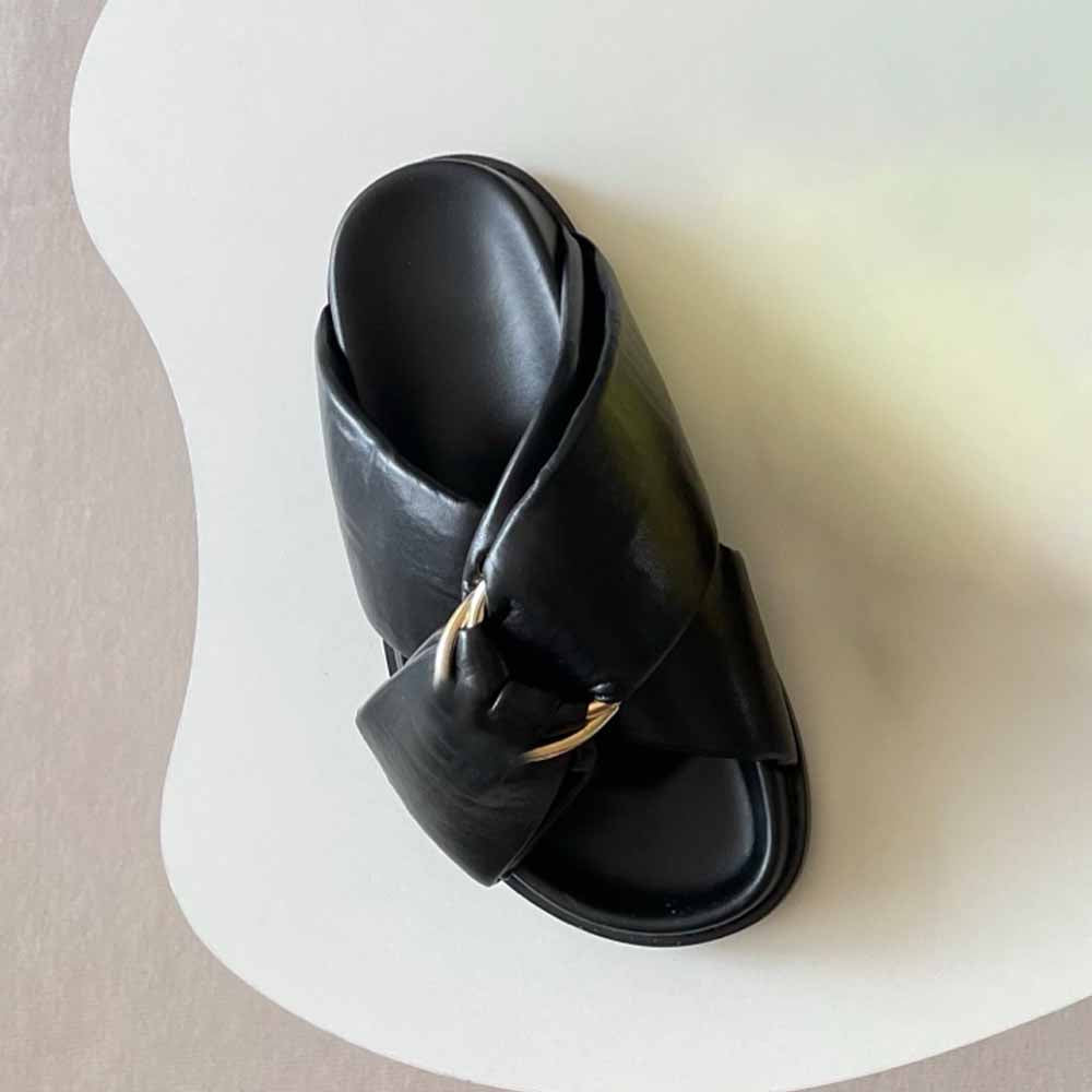 Women's new cross metal buckle design bread shoes slippers have a shoe box