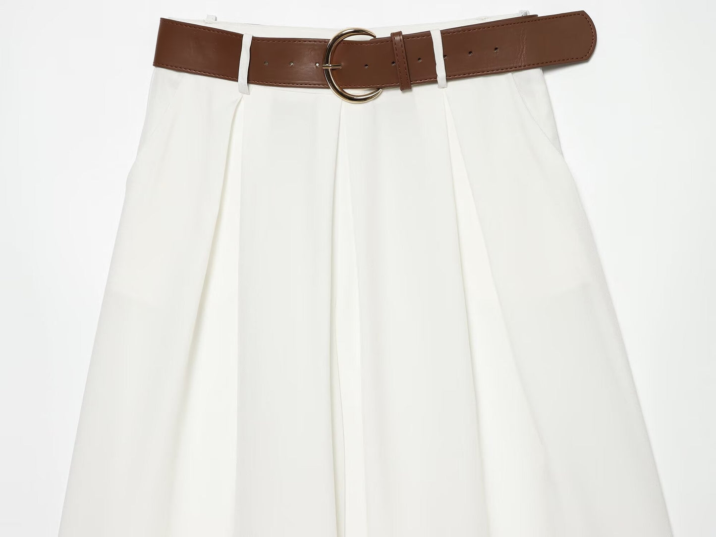 Women's with Belt casual pleated wide leg pants