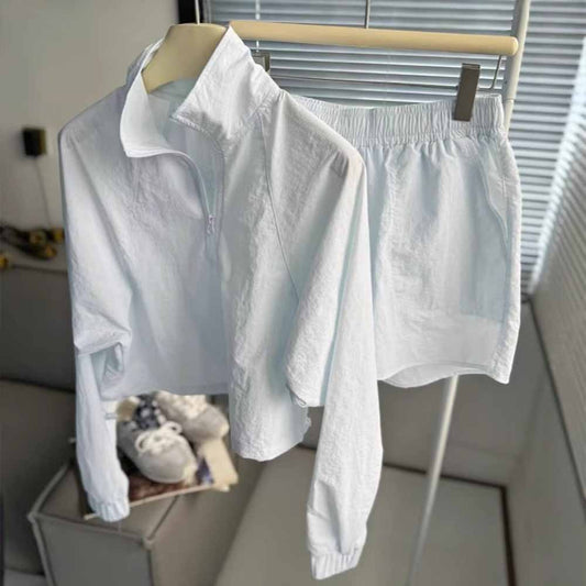 2026 women's new sunscreen half zipper coat short exposed navel collar suit