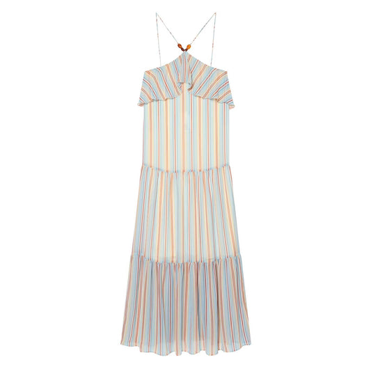Women's Ruffle edge hanging collar MIDI dress