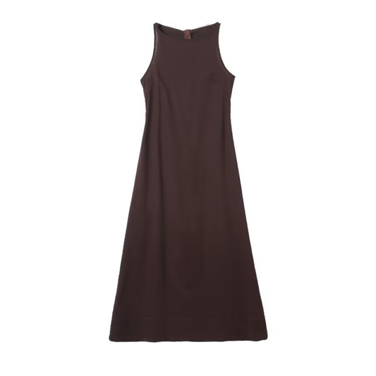 Women's slim linen blended MIDI dress