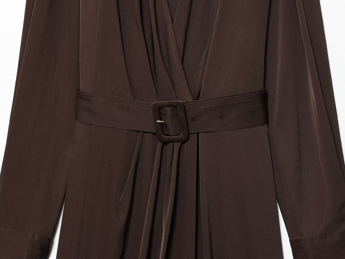 Women's New Fashion With Belt Long Sleeve Pleated Midi Dress