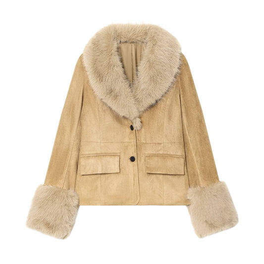 Women's suede faux fur effect slim Blazer Coat