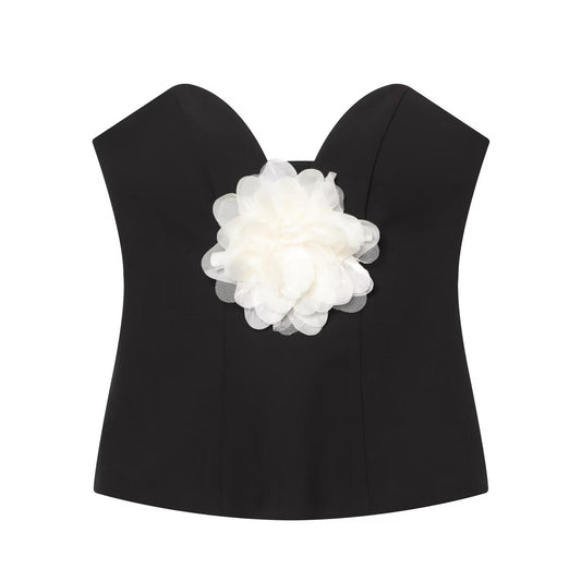 Women's contrasting flower decoration strapless top