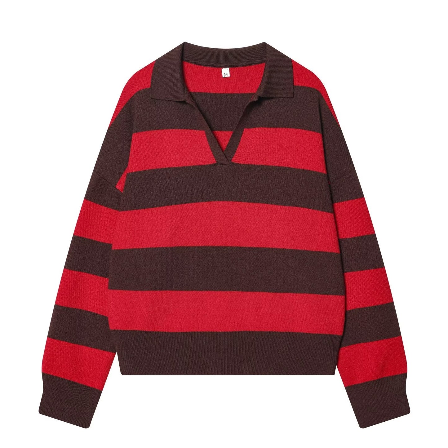 Women's casual striped knitted polo shirt