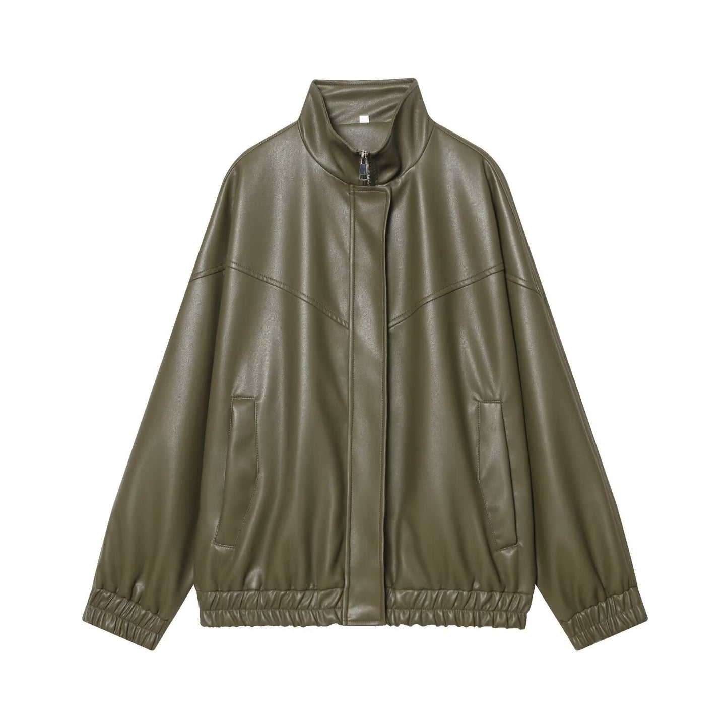 Women's standing collar faux leather pilot jacket Coat