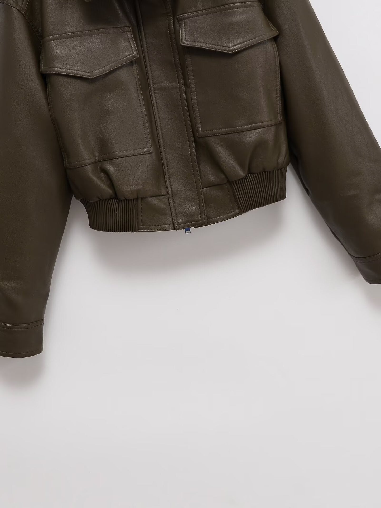 Women's short standing collar Faux Leather jacket Coat