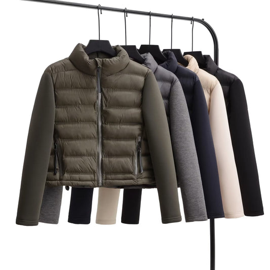 Women's short standing collar spliced cotton jacket Coat