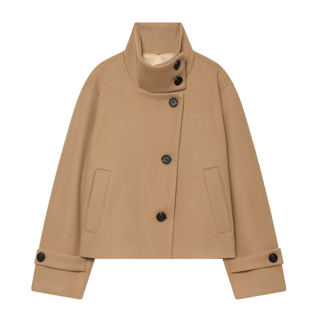 Women's standing collar short single breasted coat