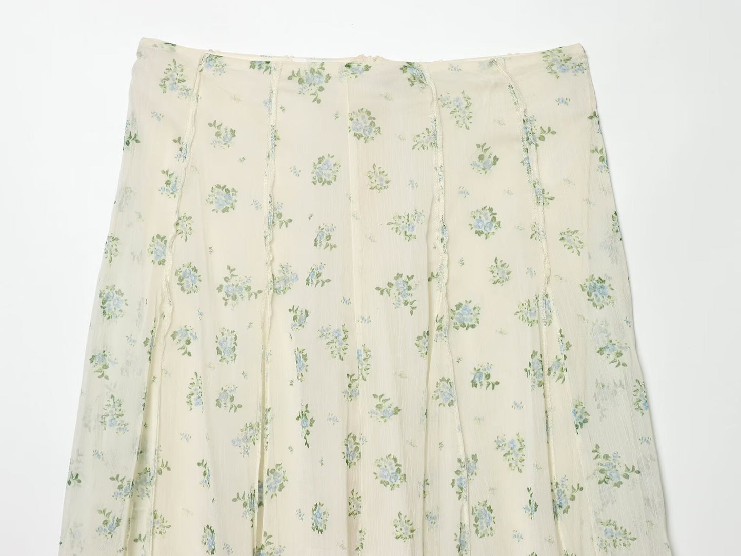 suit Women's 2 pieces chiffon floral A-line MIDI skirt+floral top