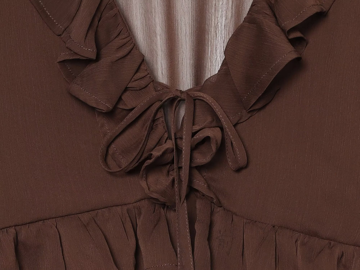Women's slightly transparent ruffled V-neck top