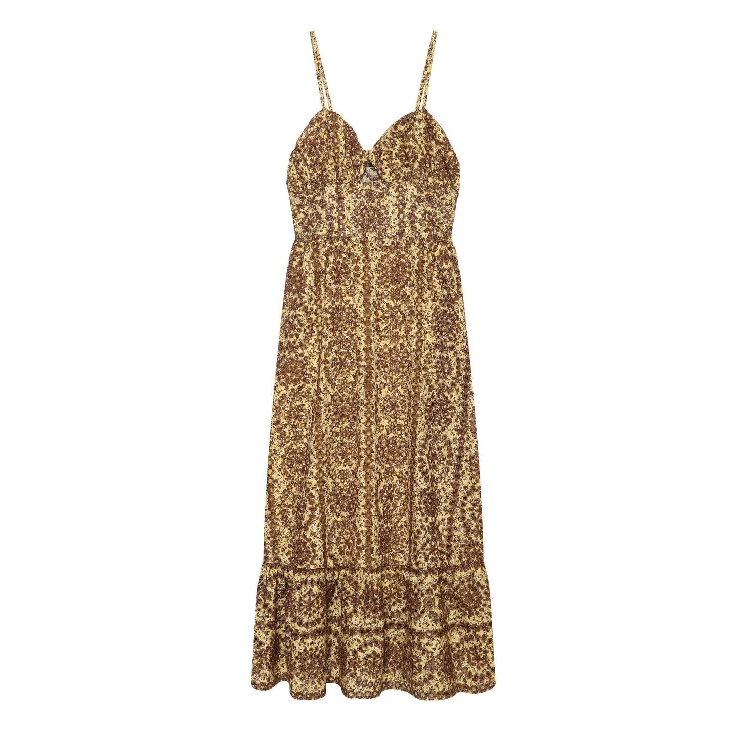 Women's open design embroidered suspender dress