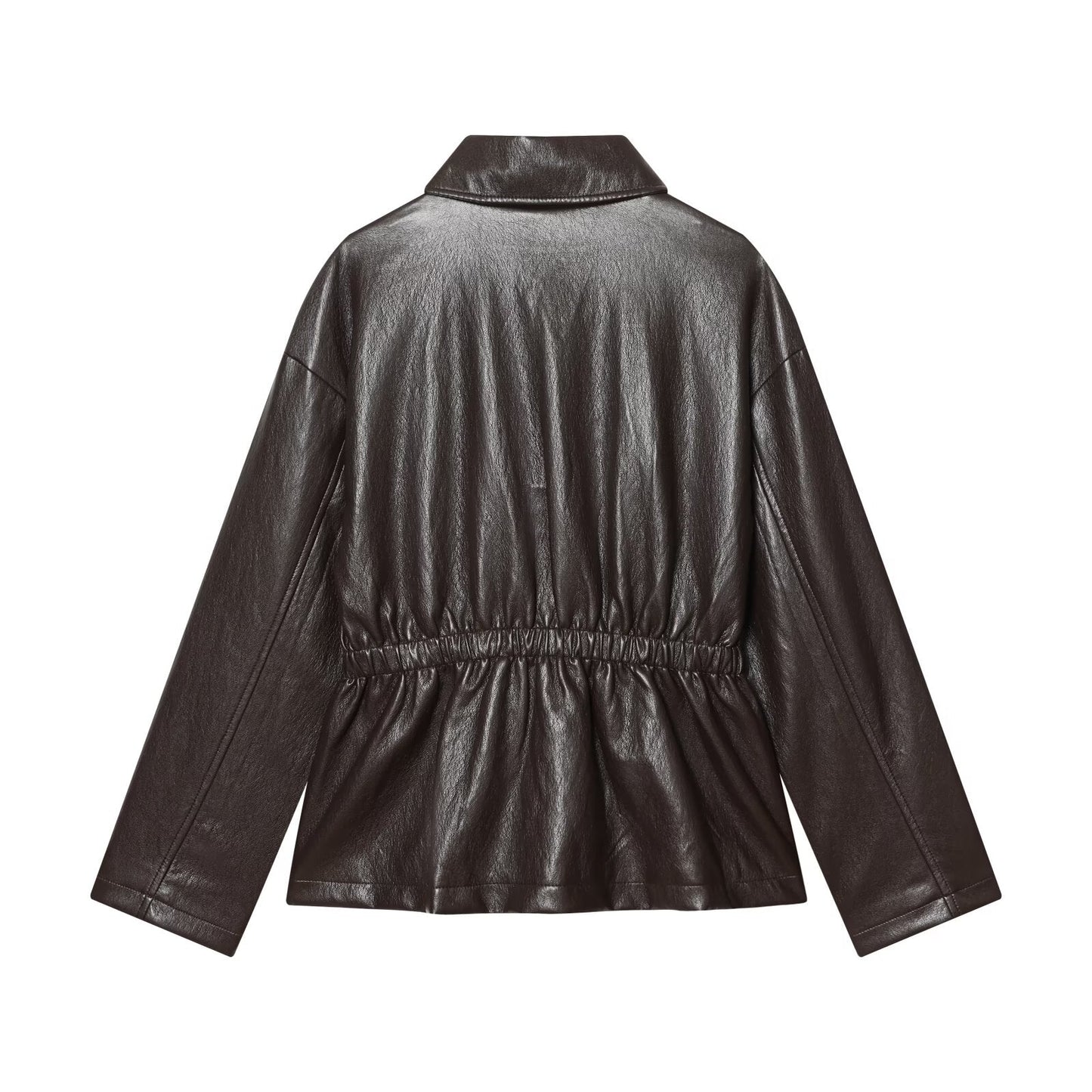 Women's elastic waist imitation leather jacket Coat