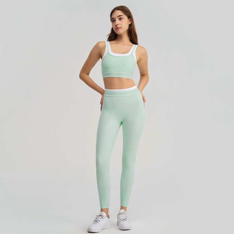 Women's new contrast hip pants running sports bra yoga suit
