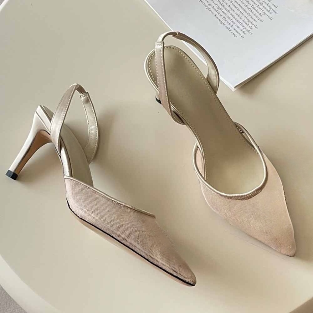 Women's new mesh diamond decorative high heels have a shoe box.