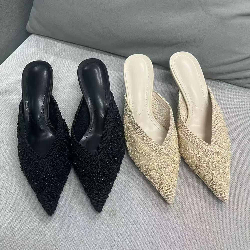 Women's new fashion beaded pointed stiletto heels