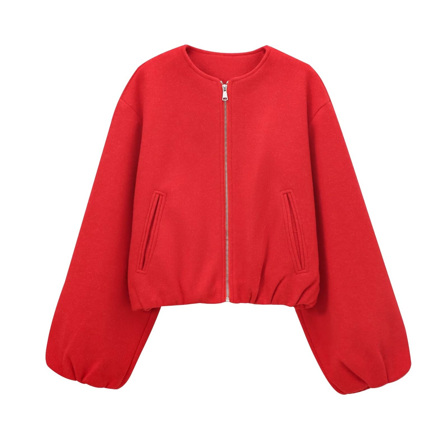 Women's soft textured O Neck zipper pilot jacket Coat