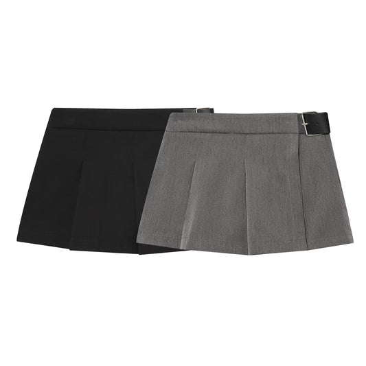Women's new fashion belt decoration wide pleated Shorts Skirts