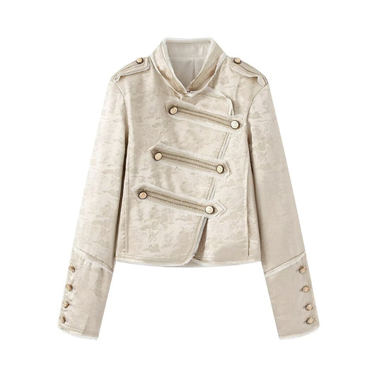 Women's standing collar short jacquard jacket