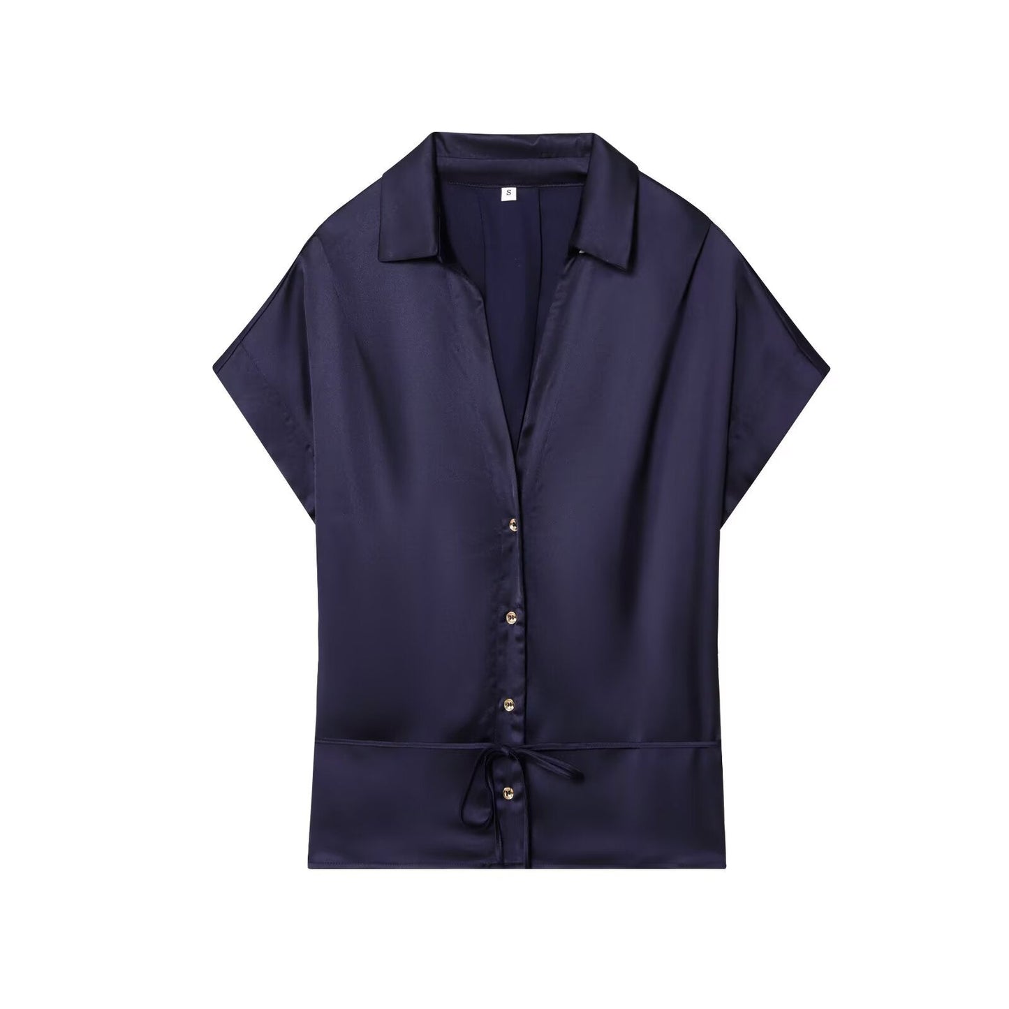 Women's new fashion with Belt short sleeved satin textured shirt+Pants suit
