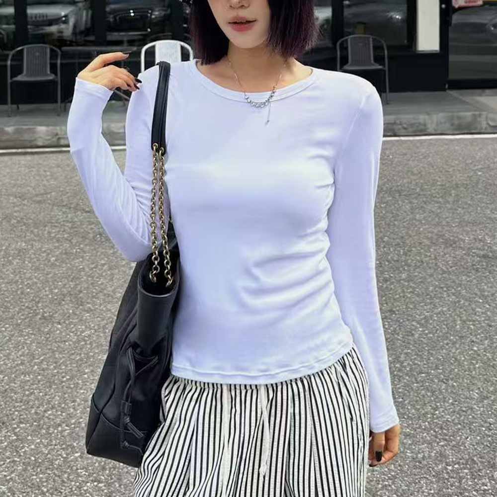 Women's new slim round neck comfortable sports bottoming shirt
