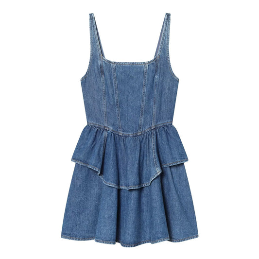 Women's layered decorative sleeveless denim mini dress