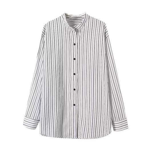 Women's 2026 loose stand collar striped shirt