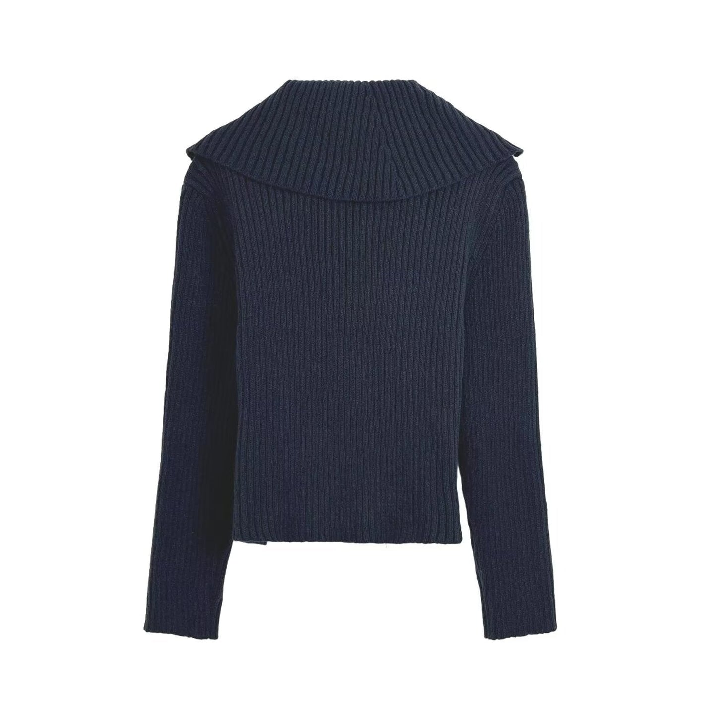 Women's new fashion double zipper lapel ribbed knitted Coat