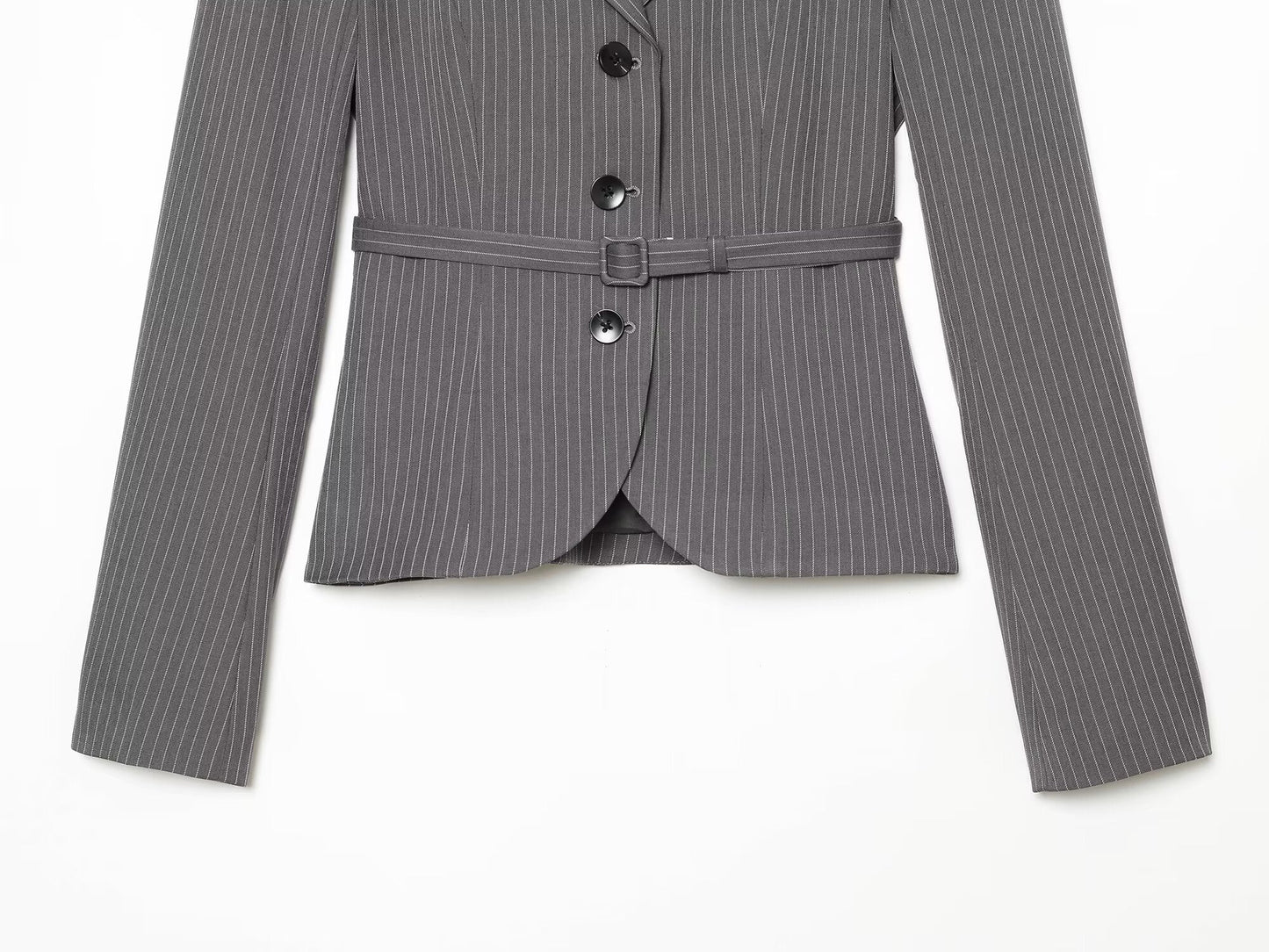 Women's with Belt striped lapel Blazer Coat
