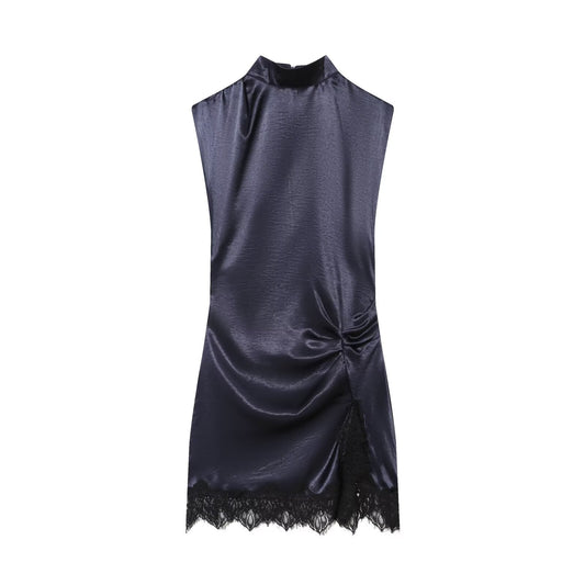 Women's satin textured sleeveless lace dress