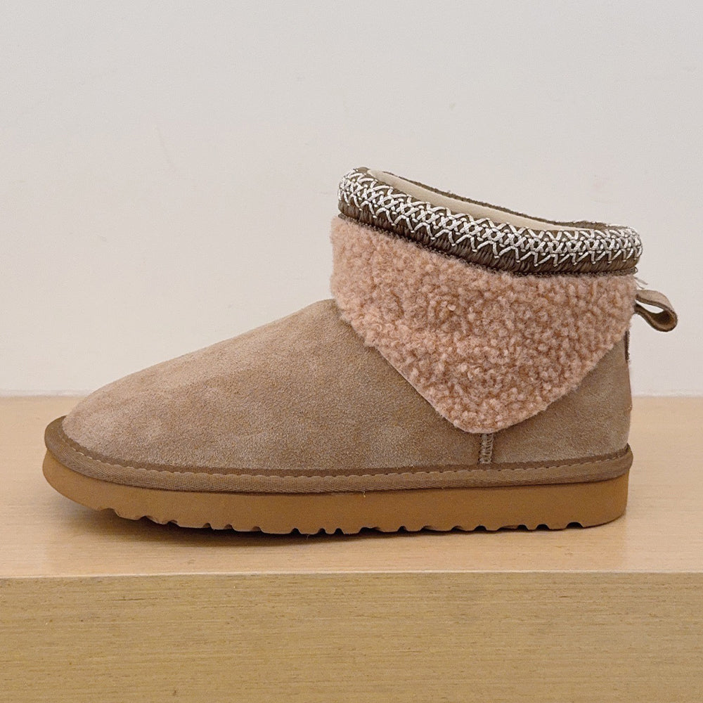 Women's new short tube lambswool lace cotton shoes snow boots