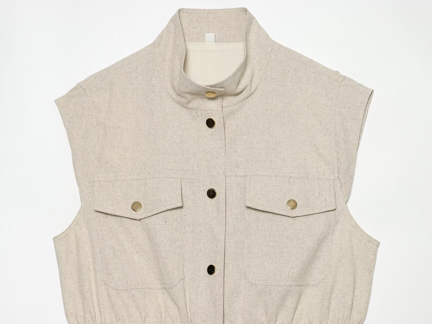 Women's pocket decoration linen blend vest