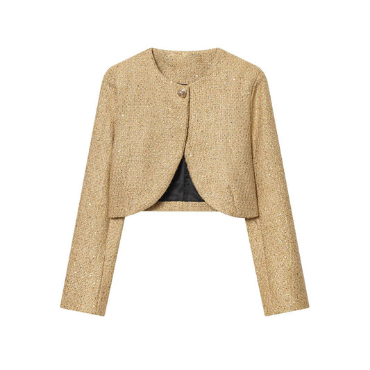 Women's metallic thread decoration short buckle Coat