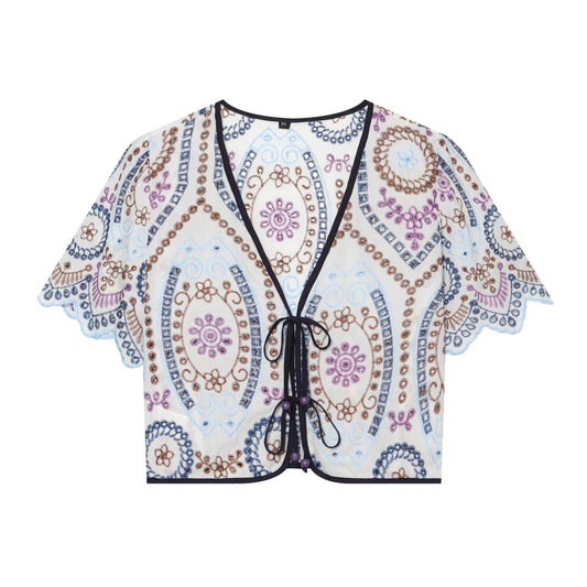 Women's hollowed out embroidered short top