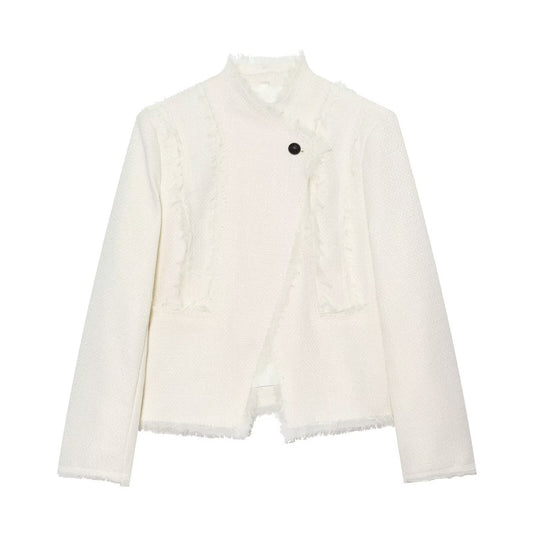 Women's Hairy edge decorative stand collar Blazer Coat