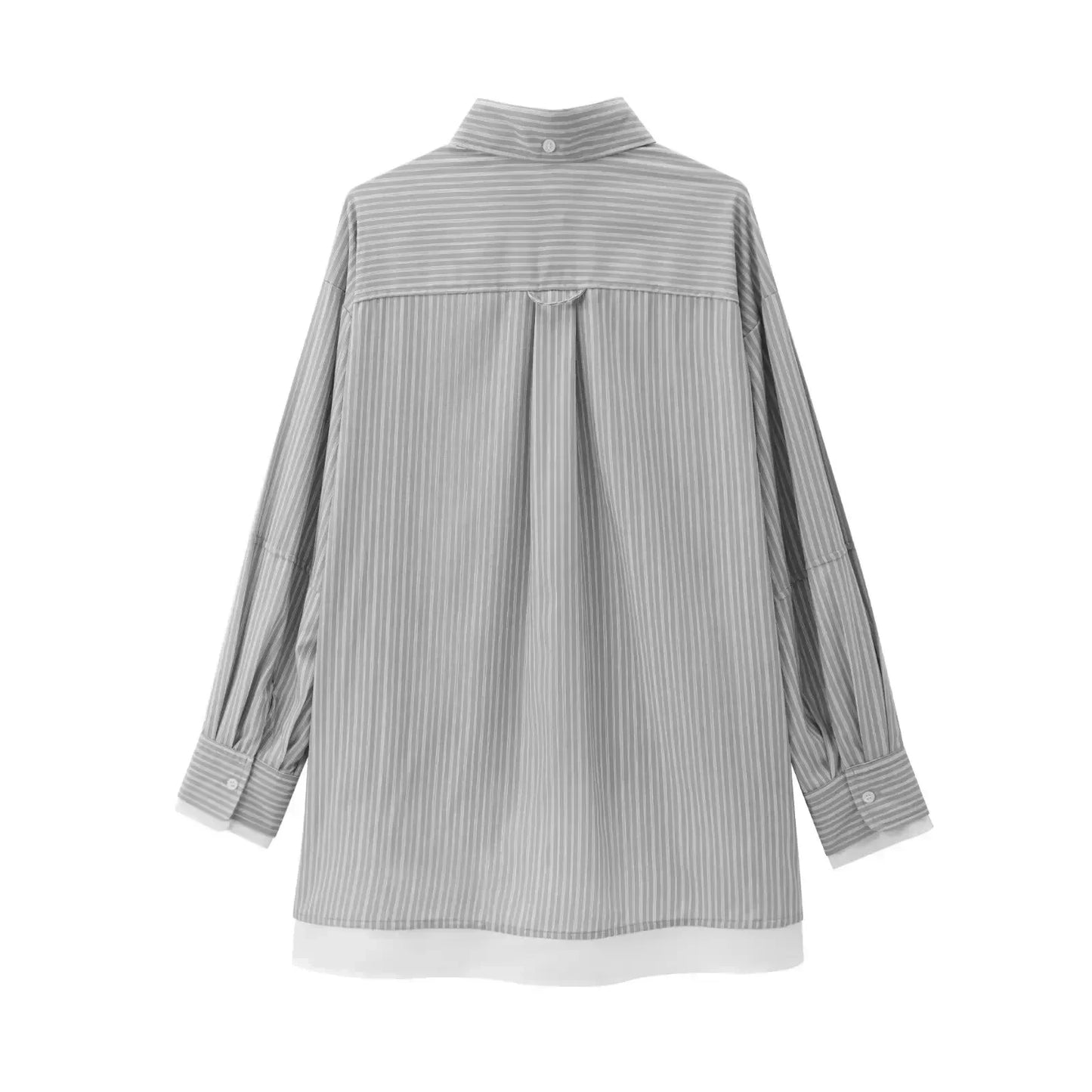 Women's new fashion pocket decoration asymmetrical shirt poplin striped shirt retro long sleeved button up Female shirt chic top