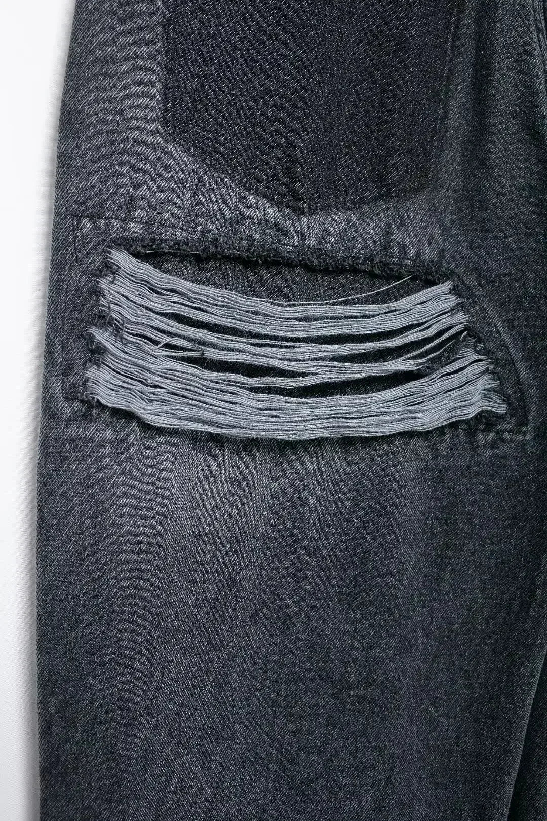 Women's 2024 New Fashion Hole Decoration Loose Side Pocket Casual Jeans Retro High Waist Zipper Women's Denim Pants Mujer