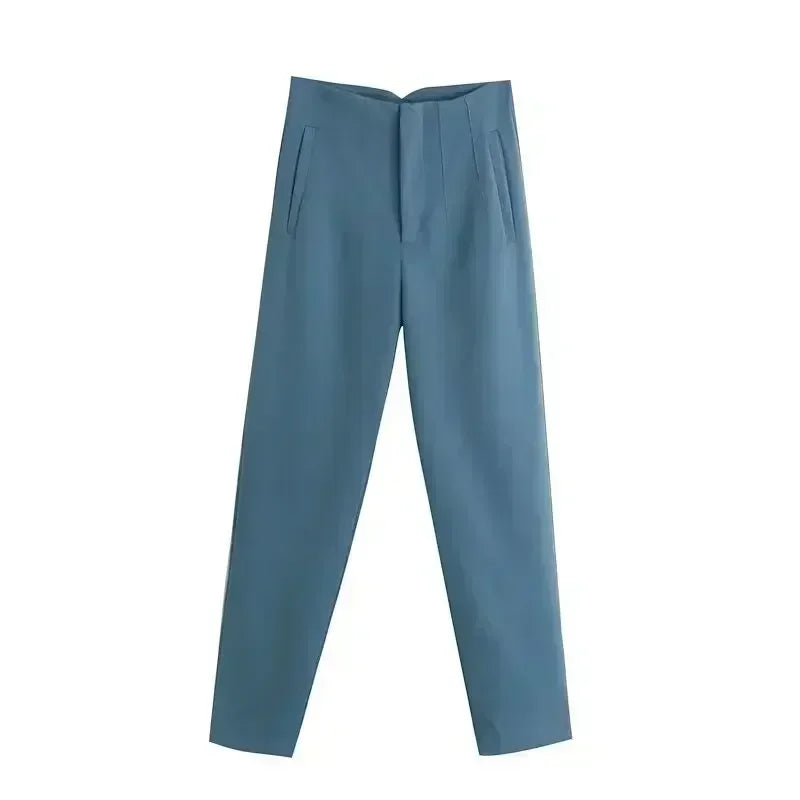 Woman Pants 2023 Chic Fashion Office Wear Pants For Women Vintage High Waist Zipper Fly Female Ankle Trousers Mujer