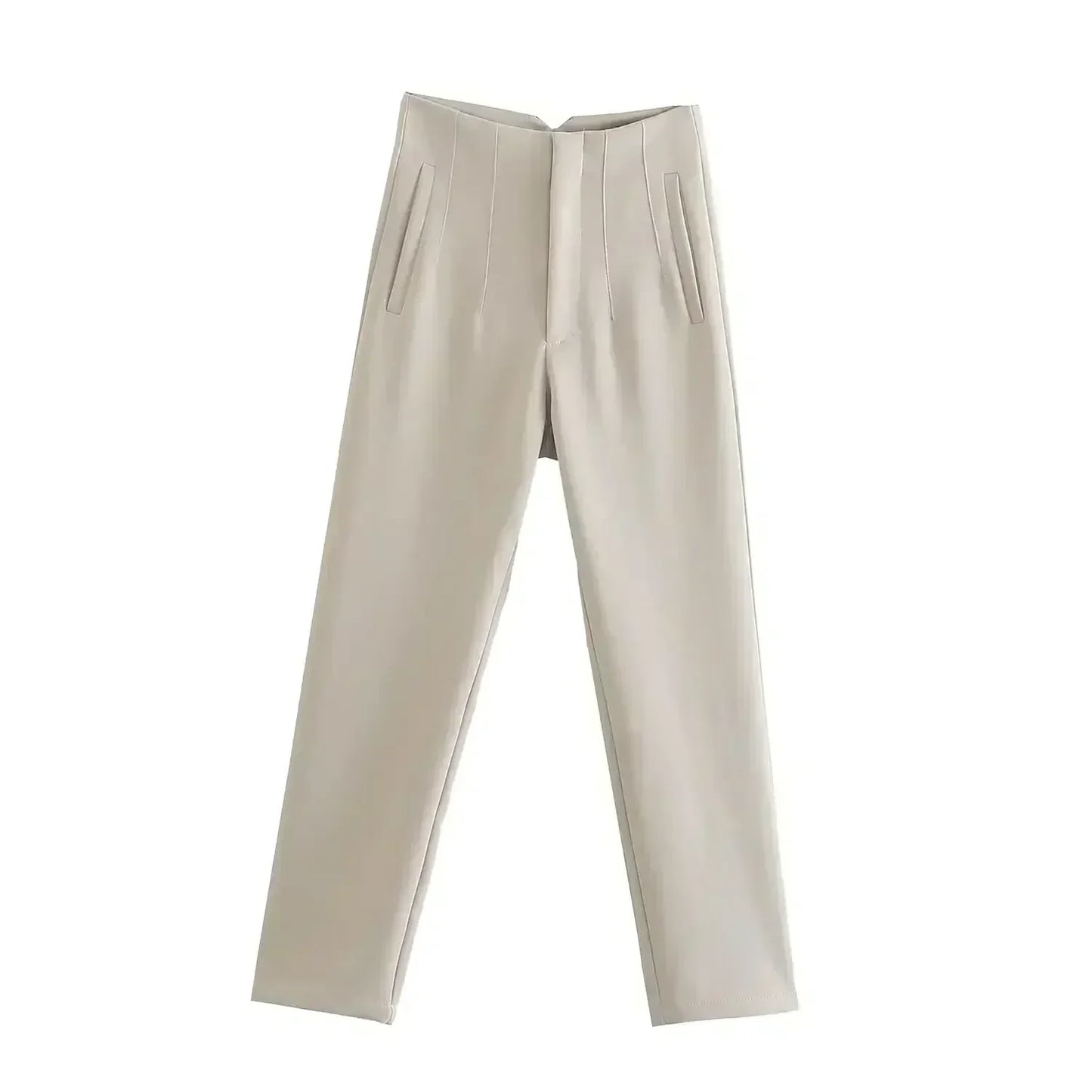 Women's Summer New Chic Fashion Side Pocket Decoration Casual Striped Pants Retro High Rope Zipper Women's Ankle Pants Mujer