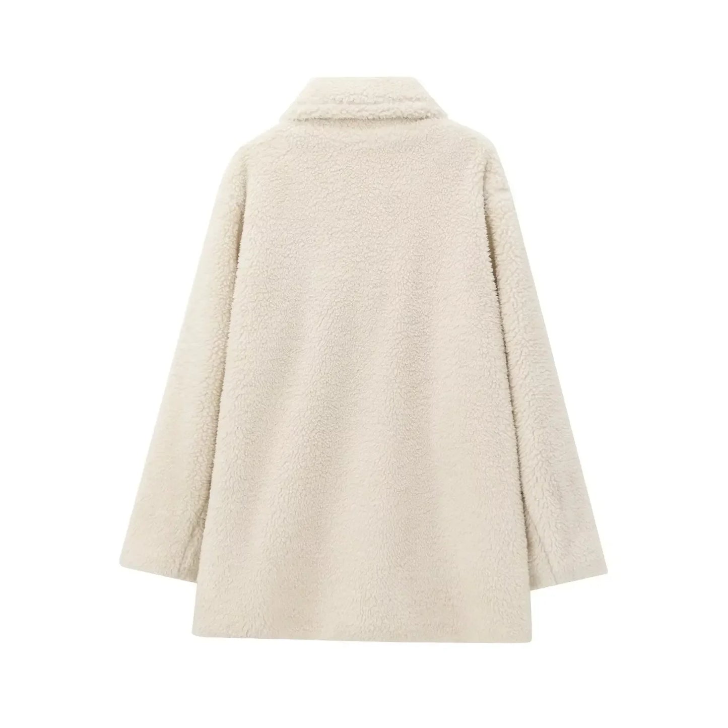 Women's Winter Fashion faux fur effect loose Side pockets warm woolen coat retro long sleeved button up women's coat chic top