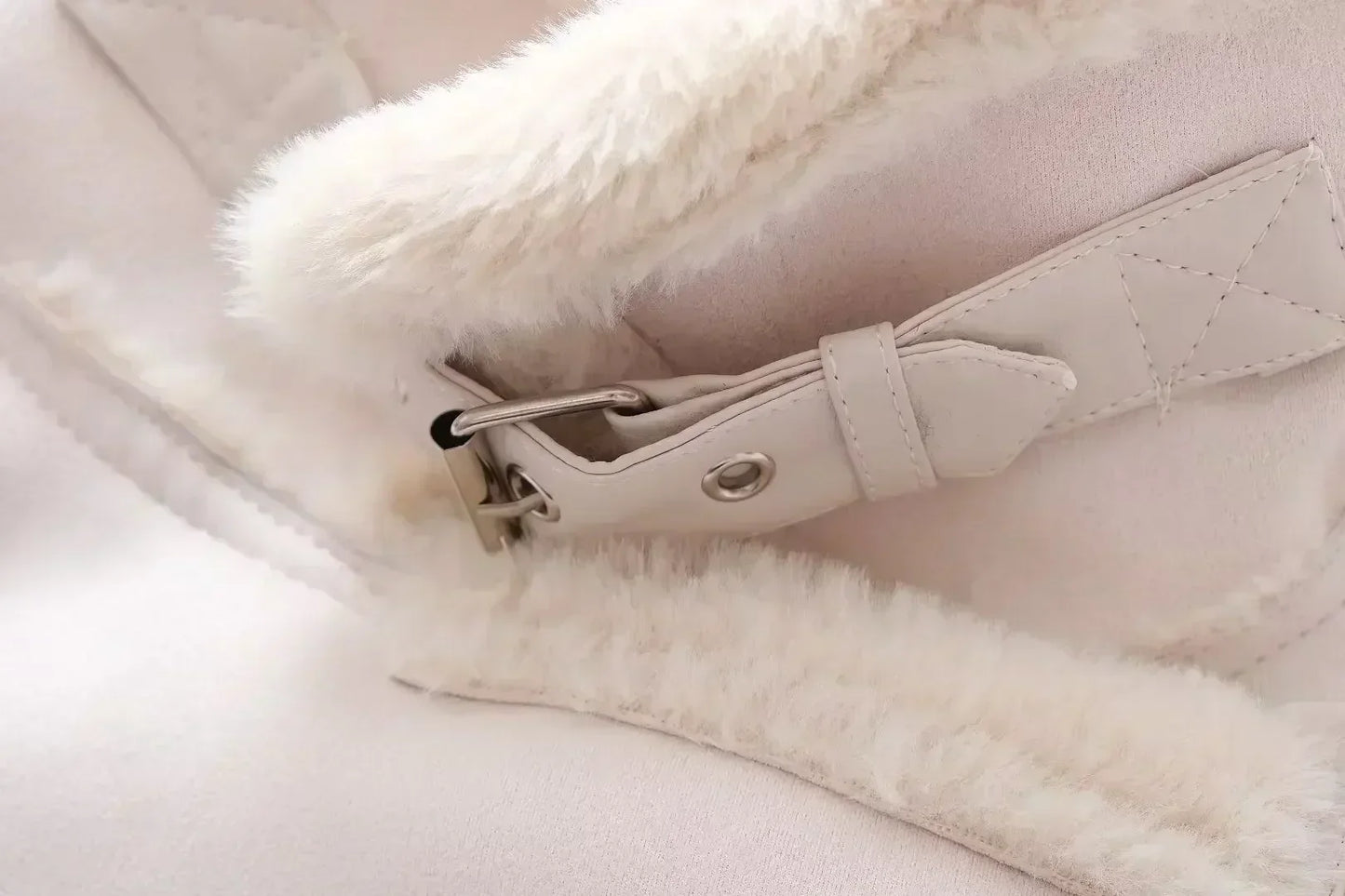 Women Winter Fashion Cropped Fur Faux Leather Warm Jacket Coat Vintage Long Sleeve Side Pockets Female Outerwear Chic Tops